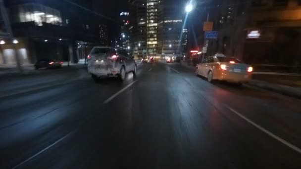 TORONTO, ONTARIO, CANADA  FEBRUARY 2015: Point of view POV drive in major city at night February 1, 2015 in Toronto — Stock Video