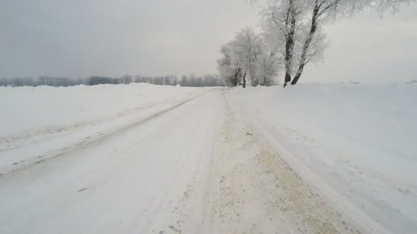 Точка зору драйв у снігу — стокове відео