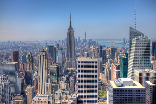 A panoramic view of Manhattan skyscrapers