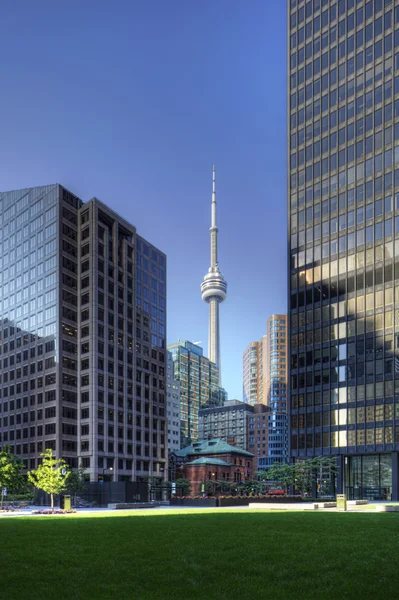 Вертикальна Торонто хмарочосів з Cn tower у фоновому режимі — стокове фото