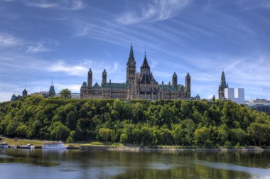 Canada's Parliament buildings above the Ottawa River clipart