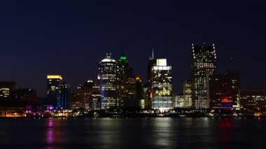 Gece Detroit Skyline Timelapse