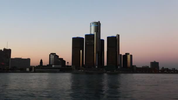 Günden itibaren Detroit Skyline gece Timelapse — Stok video