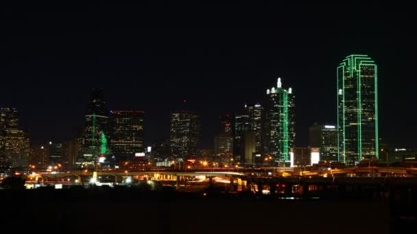 Cronologia noturna do horizonte de Dallas — Vídeo de Stock
