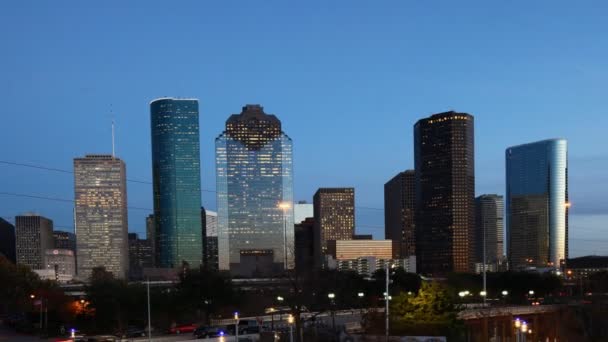 Dag till natt timelapse av Houston staden centrerar — Stockvideo