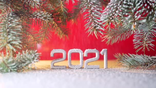 Tutup Tanggal Tahun Baru 2021 Salju Sedang Turun Salju Turun — Stok Video