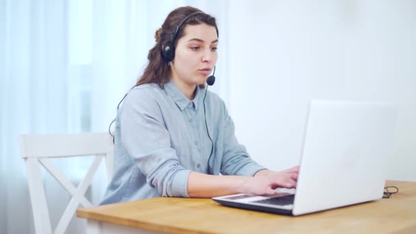 Portrait Millennial Female Student Studying Online Internet While Sitting Home — Stock Video
