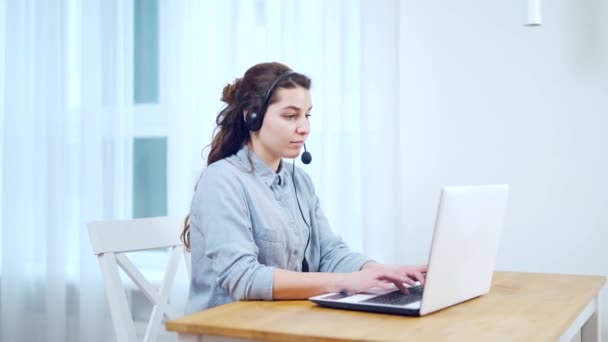 Portrait Millennial Female Student Studying Online Internet While Sitting Home — Stock Video