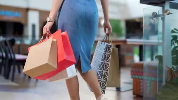 Gros Plan Jeune Femme Shopping Touristique Méconnaissable Jupes Denim Avec — Video