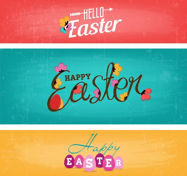 Easter Greeting Card Background Set in Vintage Style. Vector Illustrations — Stock Vector