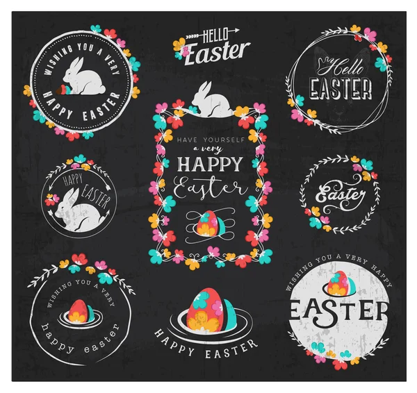 Easter Greeting Card Design Elements, Labels and Badges in Vintage Style. Vector Illustrations — Stock Vector