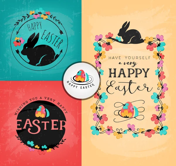 Easter Greeting Card Background Set in Vintage Style. Vector Illustrations — Stock Vector