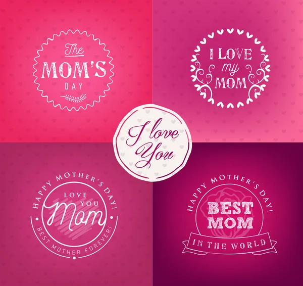 Elementos, insignias y etiquetas de diseño del día de la madre en estilo vintage — Vector de stock