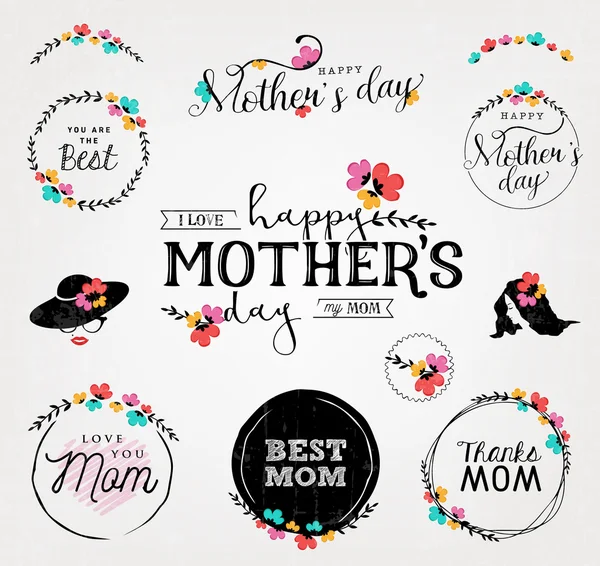 Mother's Day Design Elements, Badges and Labels in Vintage Style — Stock Vector