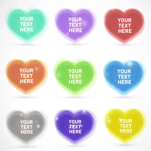 Espumosos corazones editables de colores con su texto aquí. Ilustraciones vectoriales — Vector de stock