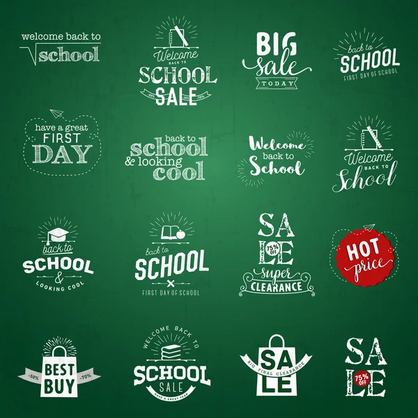 Back to School Typographical Badges and Design Elements in Vintage Style on Chalkboard — Stock Vector