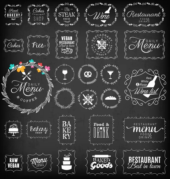 Restaurante Vintage, Menú y Panadería Colección de marcos y etiquetas — Vector de stock