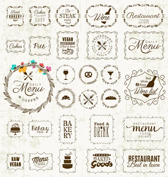 Restaurante Vintage, Menu e Bakery Frame e Coleção de Etiquetas — Vetor de Stock