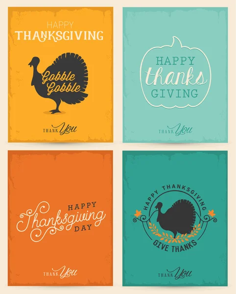 Thanksgiving Day Design Elements in Vintage Style. Colorful Typographical Thanksgiving Greeting Card Set. Vector Illustrations — Stock Vector