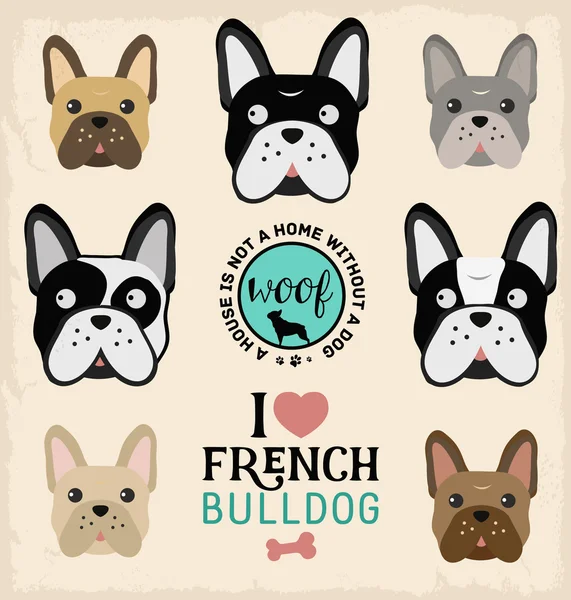 Lindo Bulldog francés conjunto — Vector de stock