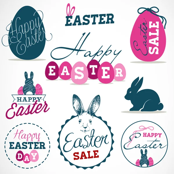 Easter Greeting Card Design Elements, Labels and Badges in Vintage Style. Vector Illustrations — Stock Vector