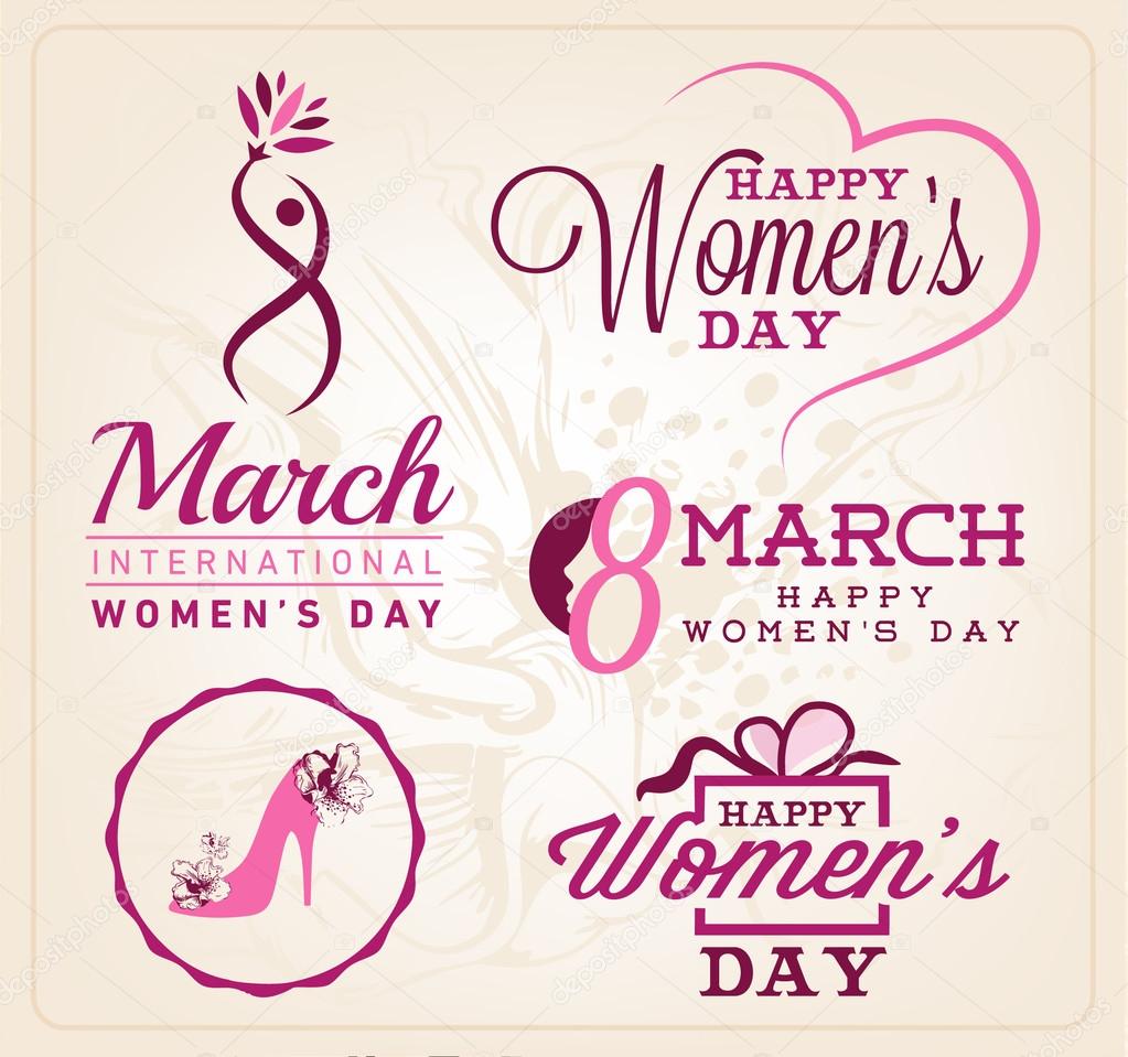 8 March Women's Day Badges and Labels. Vector Illustrations