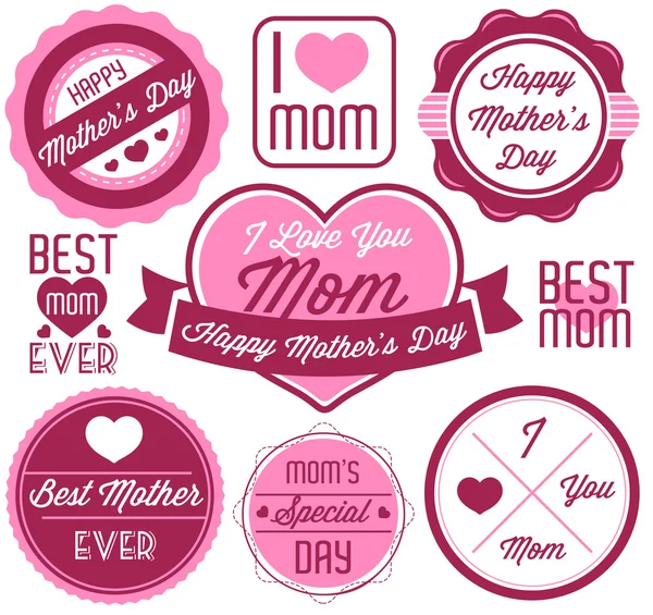 Emblemas e etiquetas do Dia das Mães em estilo Vintage —  Vetores de Stock