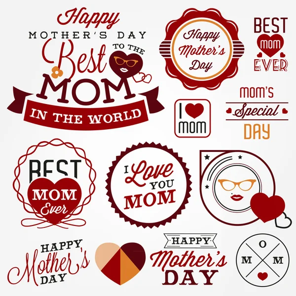 Emblemas e etiquetas Feliz Dia das Mães em estilo Vintage —  Vetores de Stock