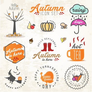 Sevimli sonbahar resim ve rozetleri Set