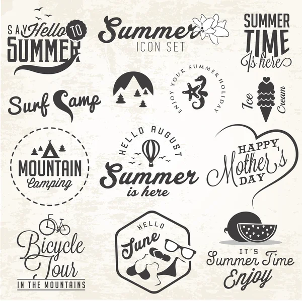 Summer Illustrations and Badges Set — Stock Vector