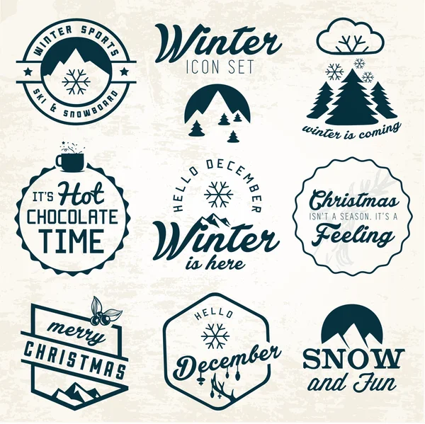 Winter Illustrations and Badges Set — Stock Vector