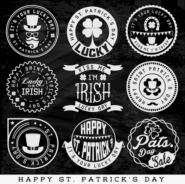 St. Patrick's Day Typographical Design Elements and Badges on Chalkboard — Stock Vector