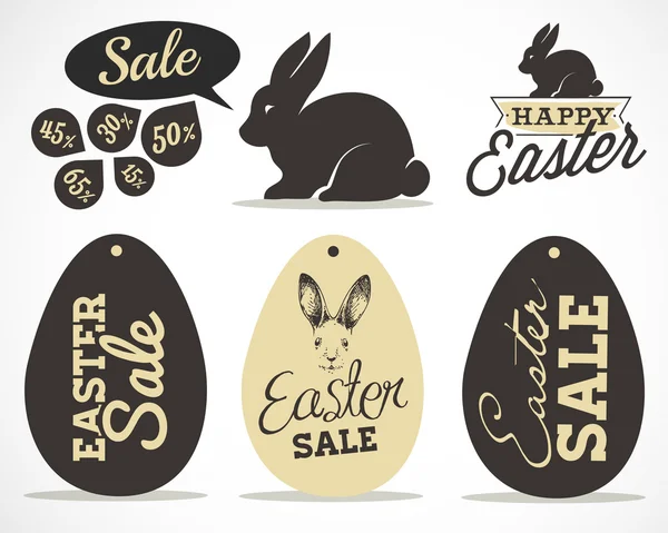 Easter Greeting Card Design Elements and Easter Sale Badges and Labels in Vintage Style. Vector Illustrations — Stock Vector