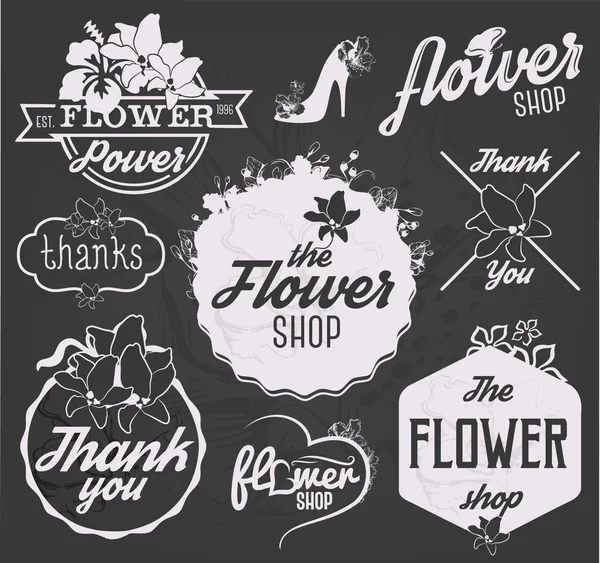 Flower Shop Design Elements, Labels and Badges in Vintage Style - Stok Vektor
