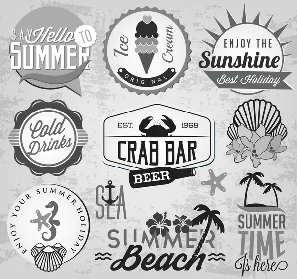 Diseños caligráficos de vacaciones de verano, insignias y etiquetas en estilo vintage — Archivo Imágenes Vectoriales