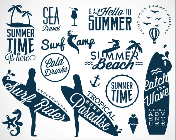 Surfer Vector Elements in Vintage Style — Stock Vector