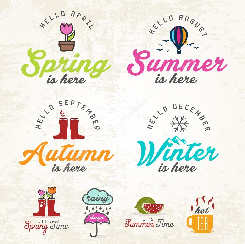 Cute Seasons Illustrations and Badges Set