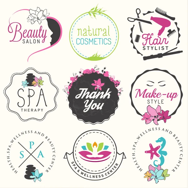 Beauty Salon, Spa and Wellness Design Elements in Vintage Style — Stock Vector