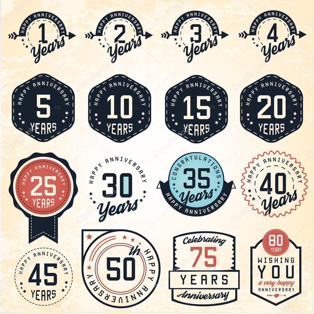 Anniversary Badges and Labels in Vintage Style