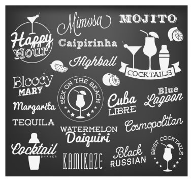 Cocktail Design Elements in Vintage Style. Calligraphic Labels and Badges. Vector Illustration. clipart