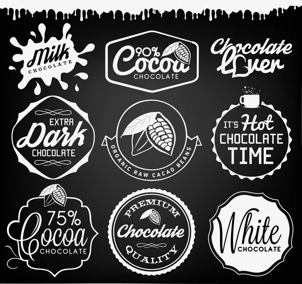 Elementos de design de chocolate, rótulos e emblemas em estilo vintage —  Vetores de Stock