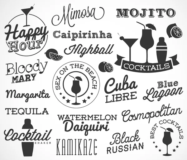 Éléments de design Cocktail dans un style vintage. Étiquettes et insignes calligraphiques. Illustration vectorielle . — Image vectorielle