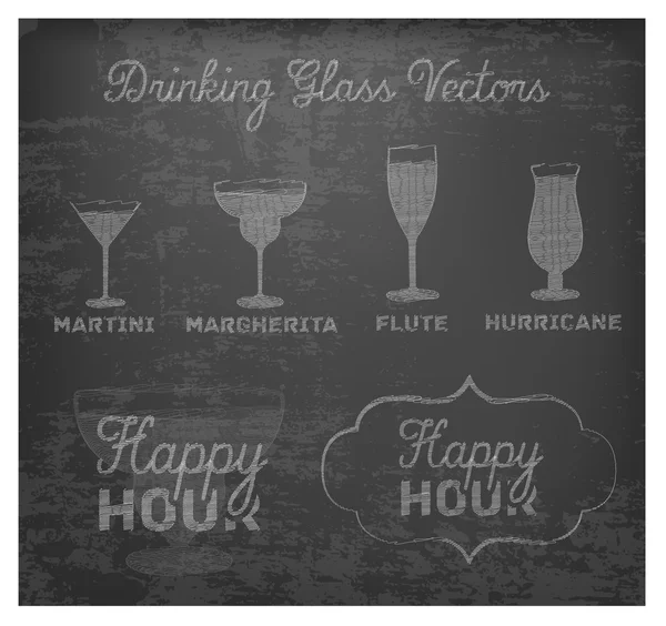 Happy Hour diseño dibujado a mano en pizarra — Archivo Imágenes Vectoriales