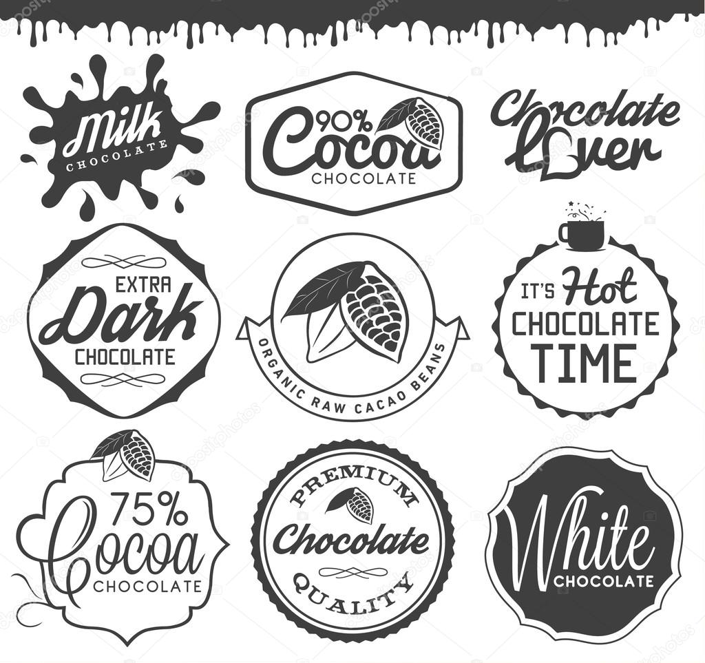 Chocolate Design Elements, Labels and Badges in Vintage Style