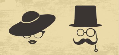 Retro Hipster Bayan ve baylar. Vintage moda seti