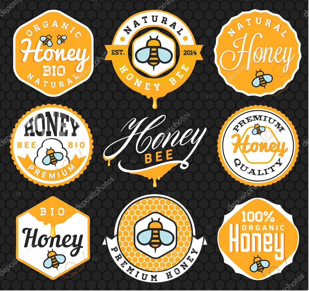 Honey Labels and Badges in Vintage Style