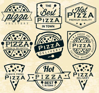 Pizza etiketleri ve rozetleri Vintage tarzı koleksiyonu