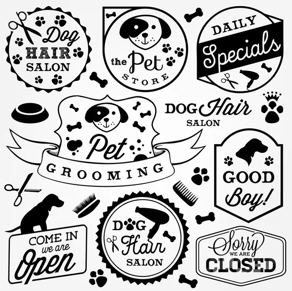 Collection of Pet Hair Salon and Store Badges in Vintage Style. Vector Design Elements — Stock Vector