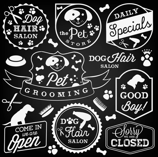 Colección de Peluquería para Mascotas e Insignias de Tienda en Estilo Vintage. Elementos de diseño vectorial — Vector de stock