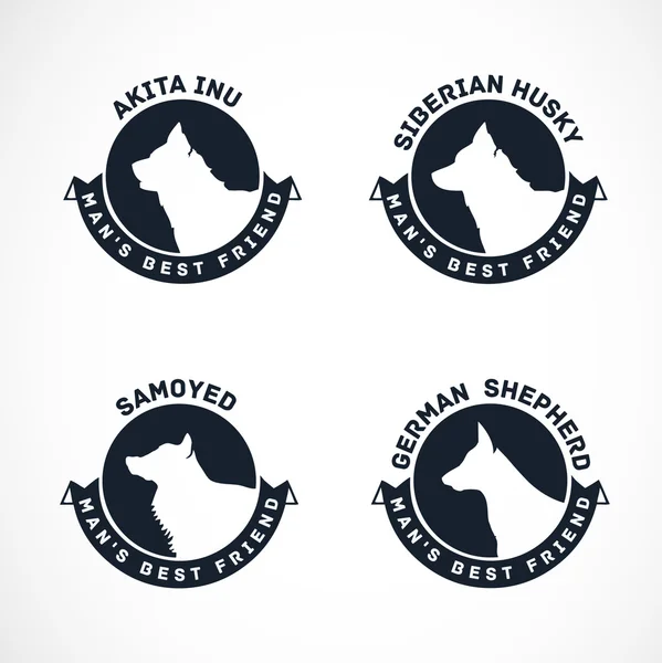 Dog Silhouettes Vector Collection. Vintage Dog Badges — Stock Vector